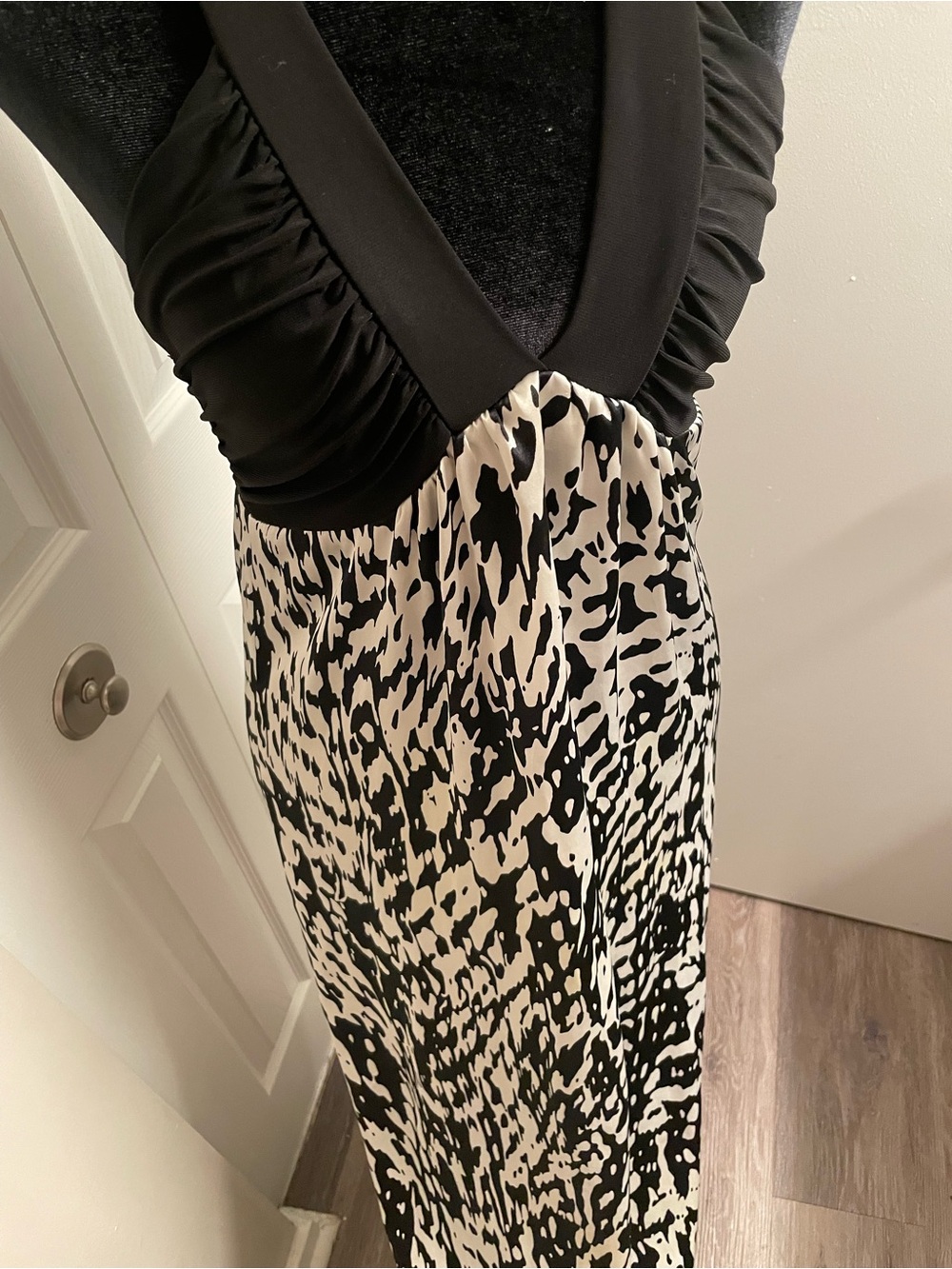 Black & White Printed V-Neck Maxi Dress